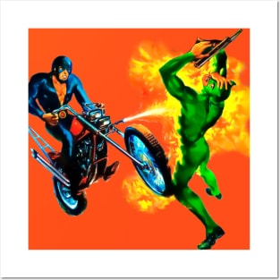Hell Rider Motorcycle Fire Masked Hero Antihero Villain Retro Comic Vintage Colorful Posters and Art